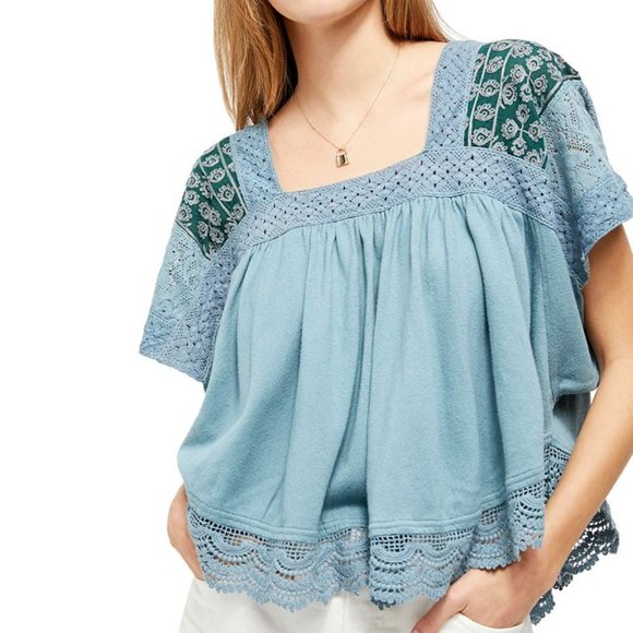 Free People Prairie Days Blouse in Blue - Picture 1 of 7